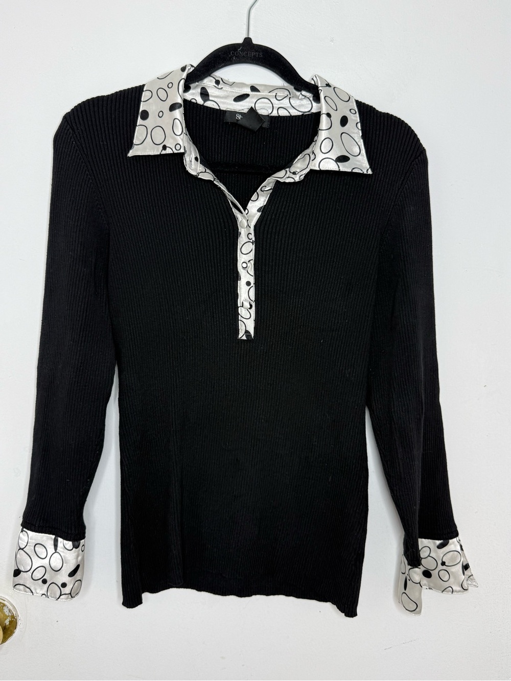 Style & Co. Black White Long Sleeve Top Size Large